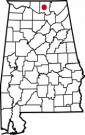 Map of Alabama with the county lines drawn out, Alabama A&M University Administration is highlighted.