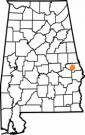 Map of Alabama with the county lines drawn out, Human Development and Family Studies is highlighted.