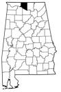 Map of Alabama with the county lines drawn out, Limestone County is highlighted.