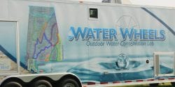 Side view of the Water Wheel Mobile Conservation Laboratory trailer.