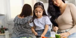 Hispanic family in kitchen