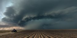 Severe weather over a row crop field