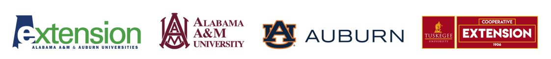 Logos of the following organizations: Alabama Extension, Alabama A&M University, Auburn University, and Tuskegee University Cooperative Extension.