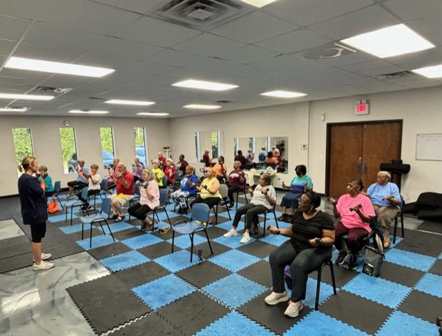 Conecuh County senior citizens participate in Seniors on the Go exercise class.