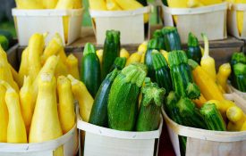 Yellow and green zucchini summer squash at the farmers market